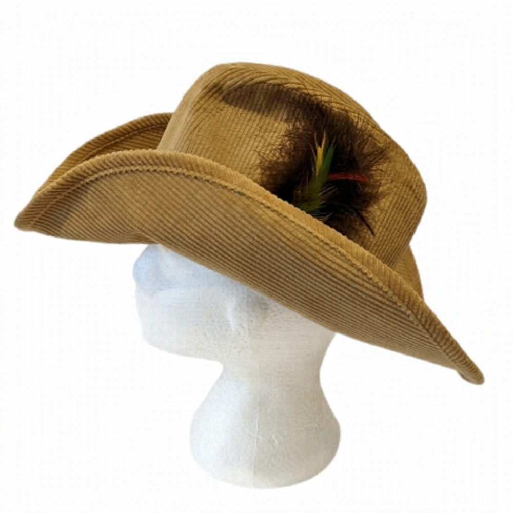 Vintage Lee Tan Corduroy Cowboy Hat Medium Feather